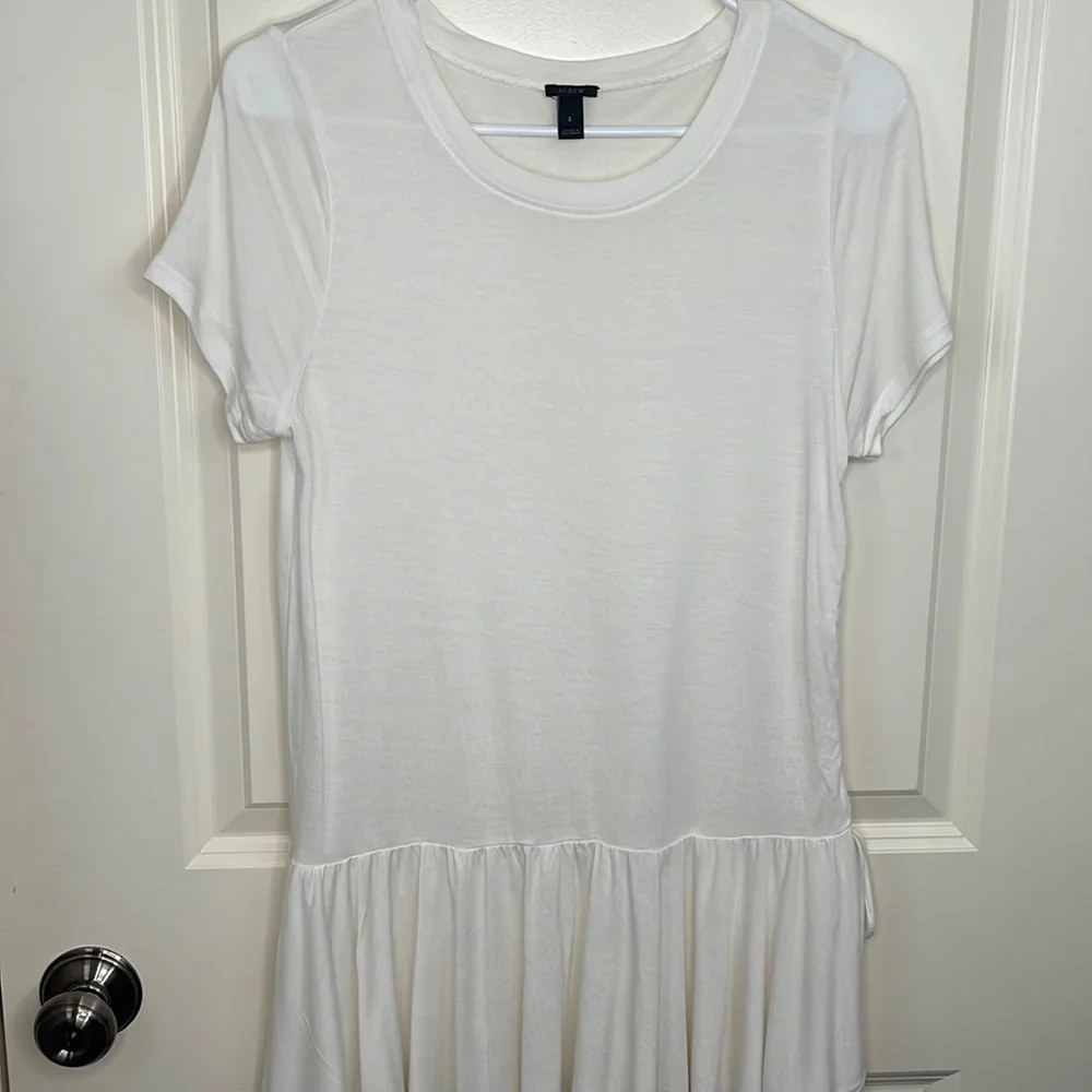 J Crew Side Ruched Peplum Top White T Shirt Dress